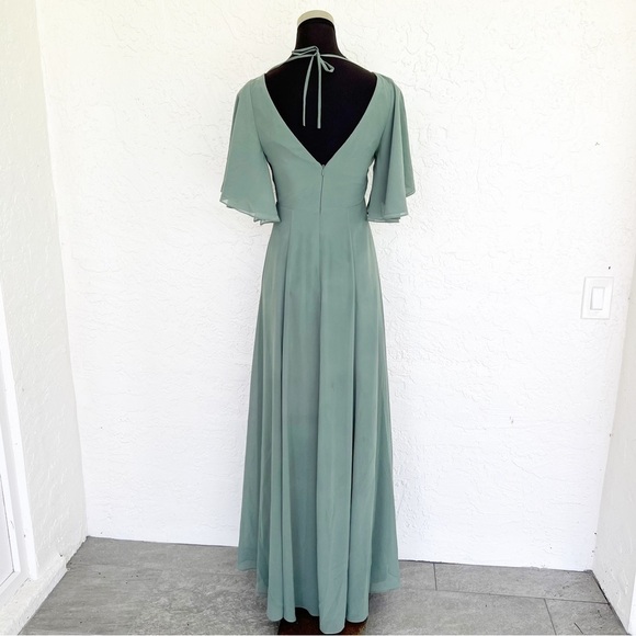 Jenny Yoo BHLDN Ari Bridesmaid Dress Flutter sleeve Gown in Eucalyptus Green 2 - Picture 6 of 11